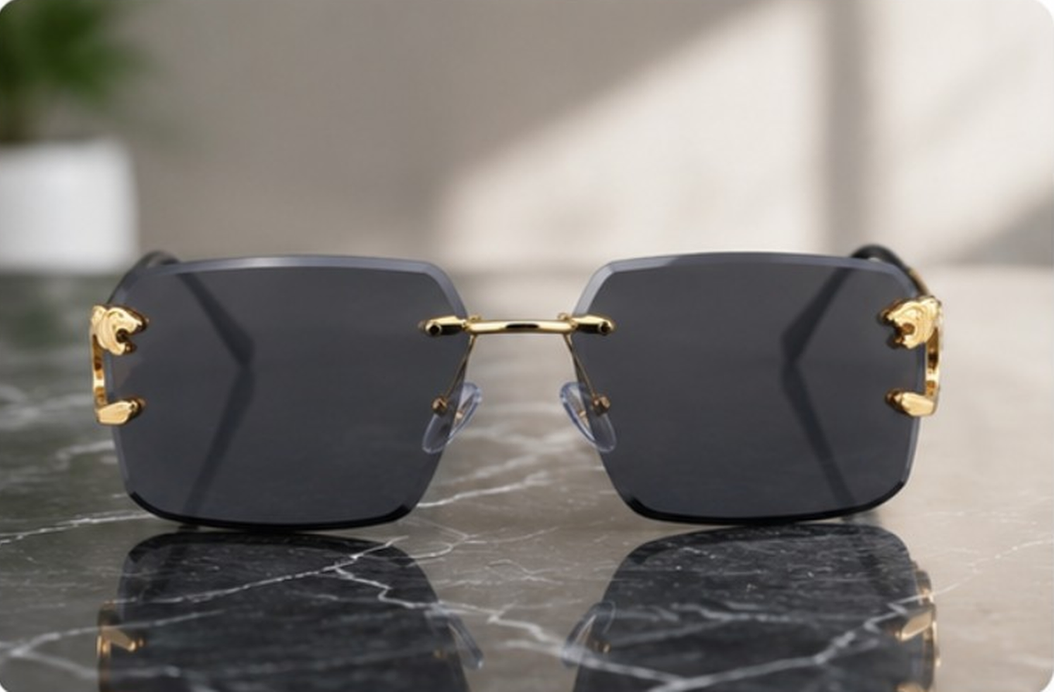 Fashion Leopard Rimless Sunglasses Double Bridges Gradient Ocean Film Shades UV400