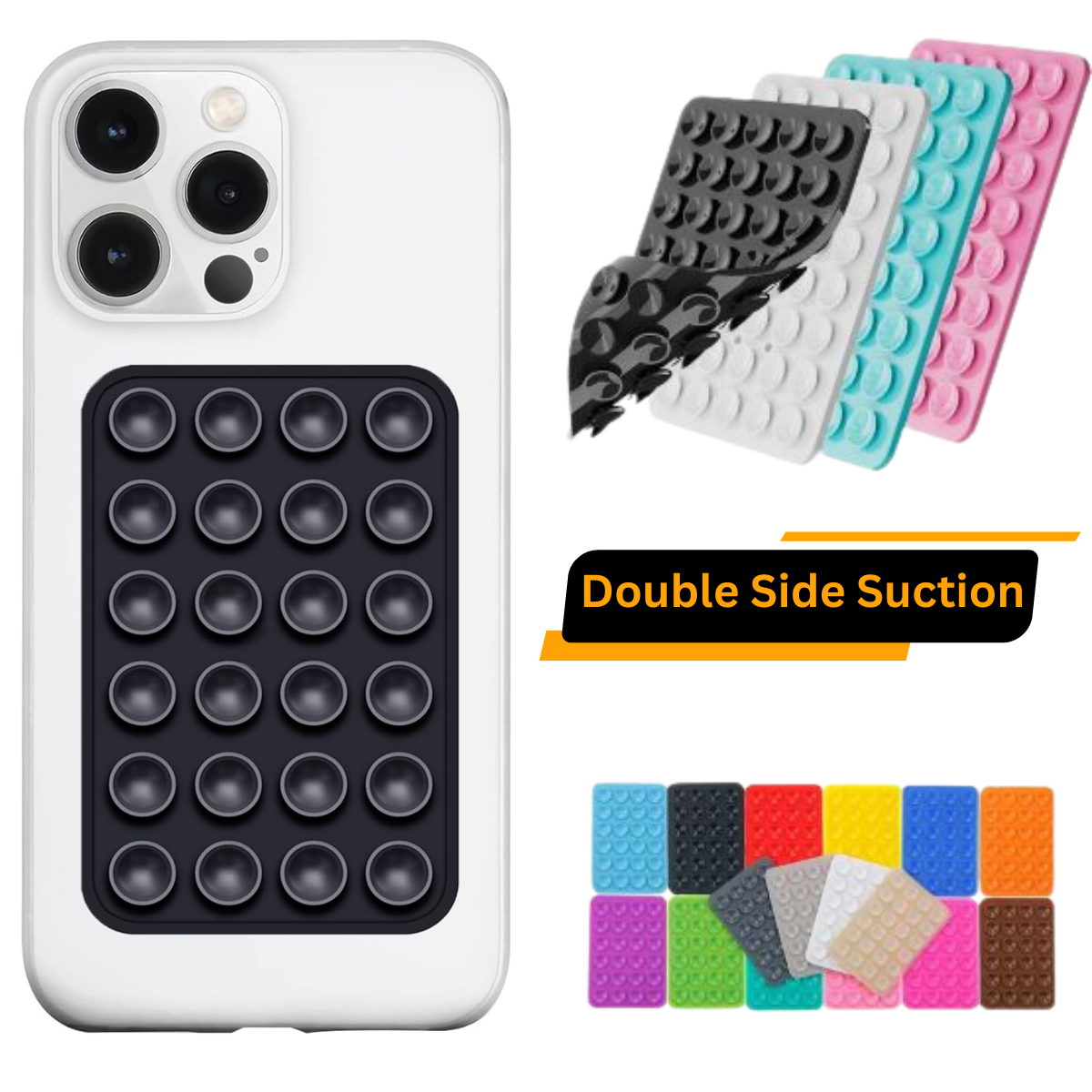 Double Sided Silicone Mobile Suction Holder, Suction Mat & Suction Pad – Strong Adhesive Silicone Phone Mount for iPhone & Android, Hands-Free Phone Stand for Selfies, Videos, Car Dashboard, Shower & Photography
