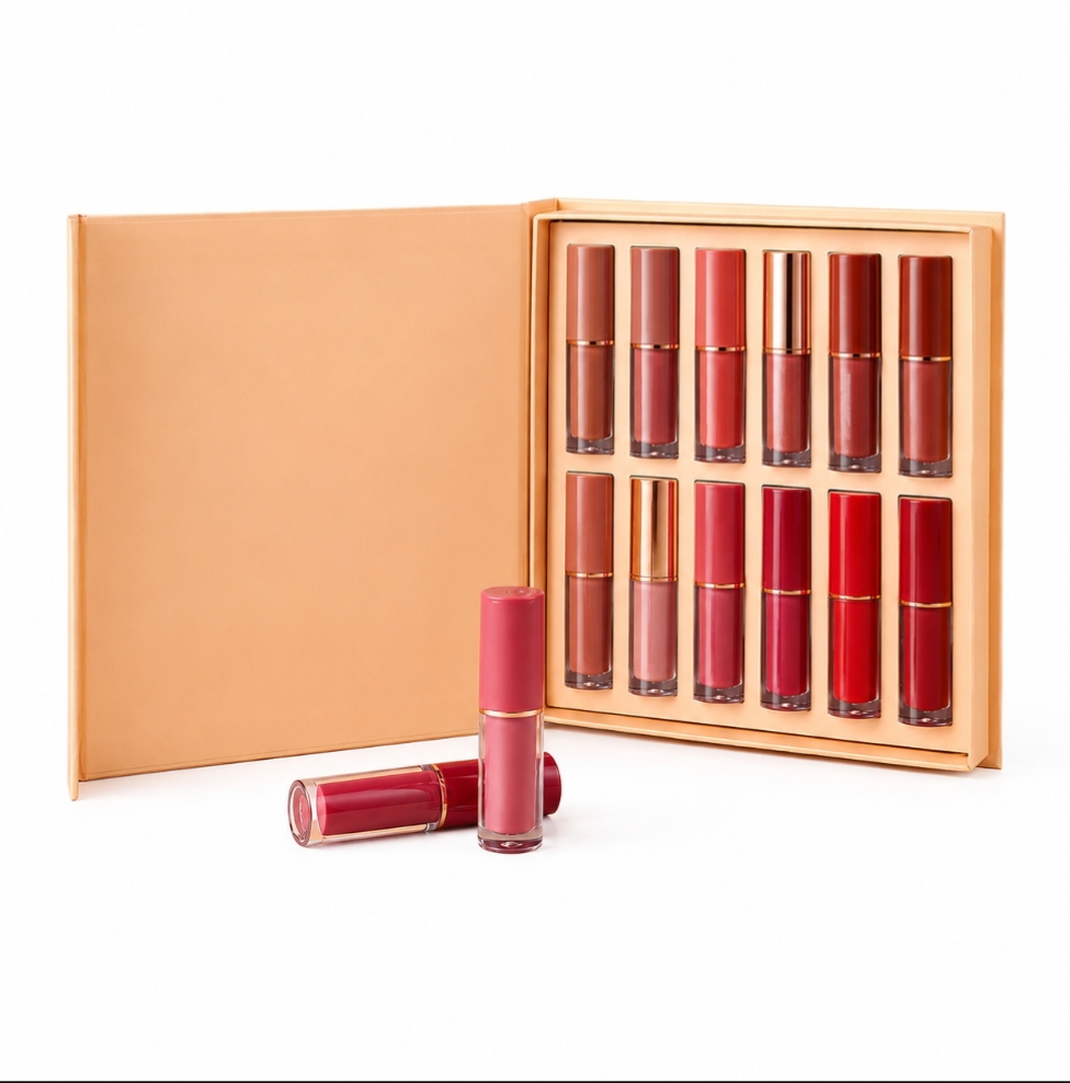 Matte Liquid Lipstick Set – 12 Nude & Red Shades | Waterproof, Long Lasting, Highly Pigmented, Non-Sticky Velvet Finish Lip Gloss Gift Box for Women