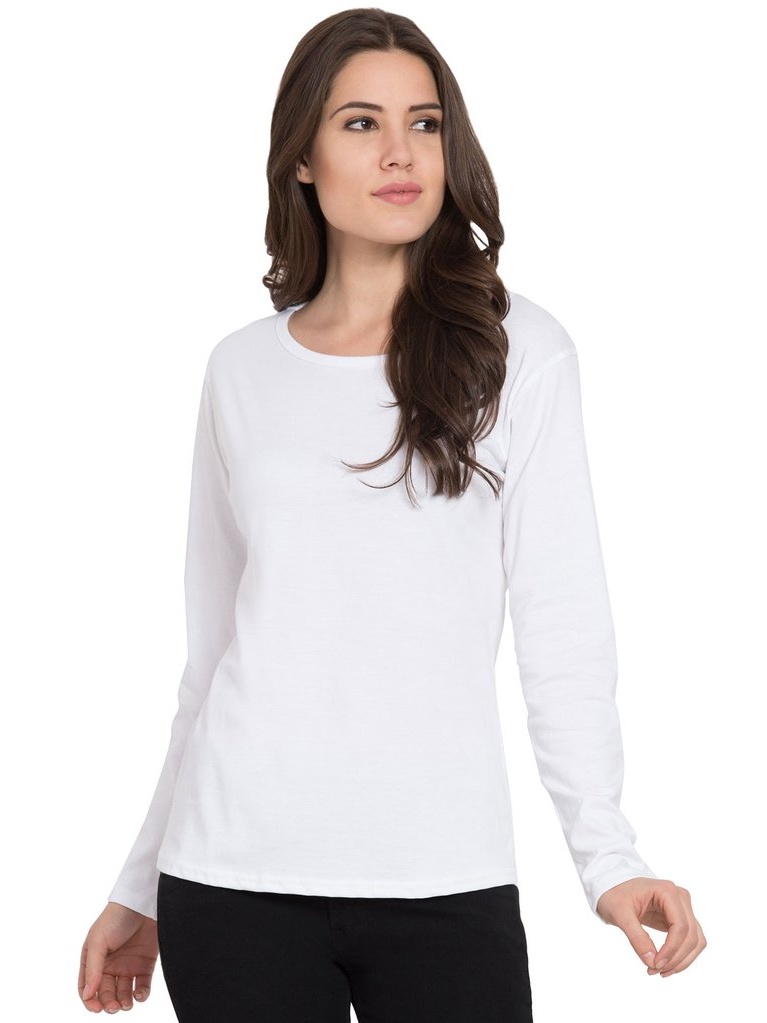 Basic White Round Neck Full Sleeve T Shirt for Women Comfortable Casual Wear