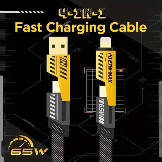 4 in 1 Cable 1.5 Meter 65w Fast Charging Cable | USB To Type-C PD Fast Cable | Multipurpose Used Cable Type-C To Type-C USB To Lighting Type-C To Lighting | Fast Charging Metal Cable For All Iphone, Andriod , Laptop & Data Transfer Cable price in Pakistan