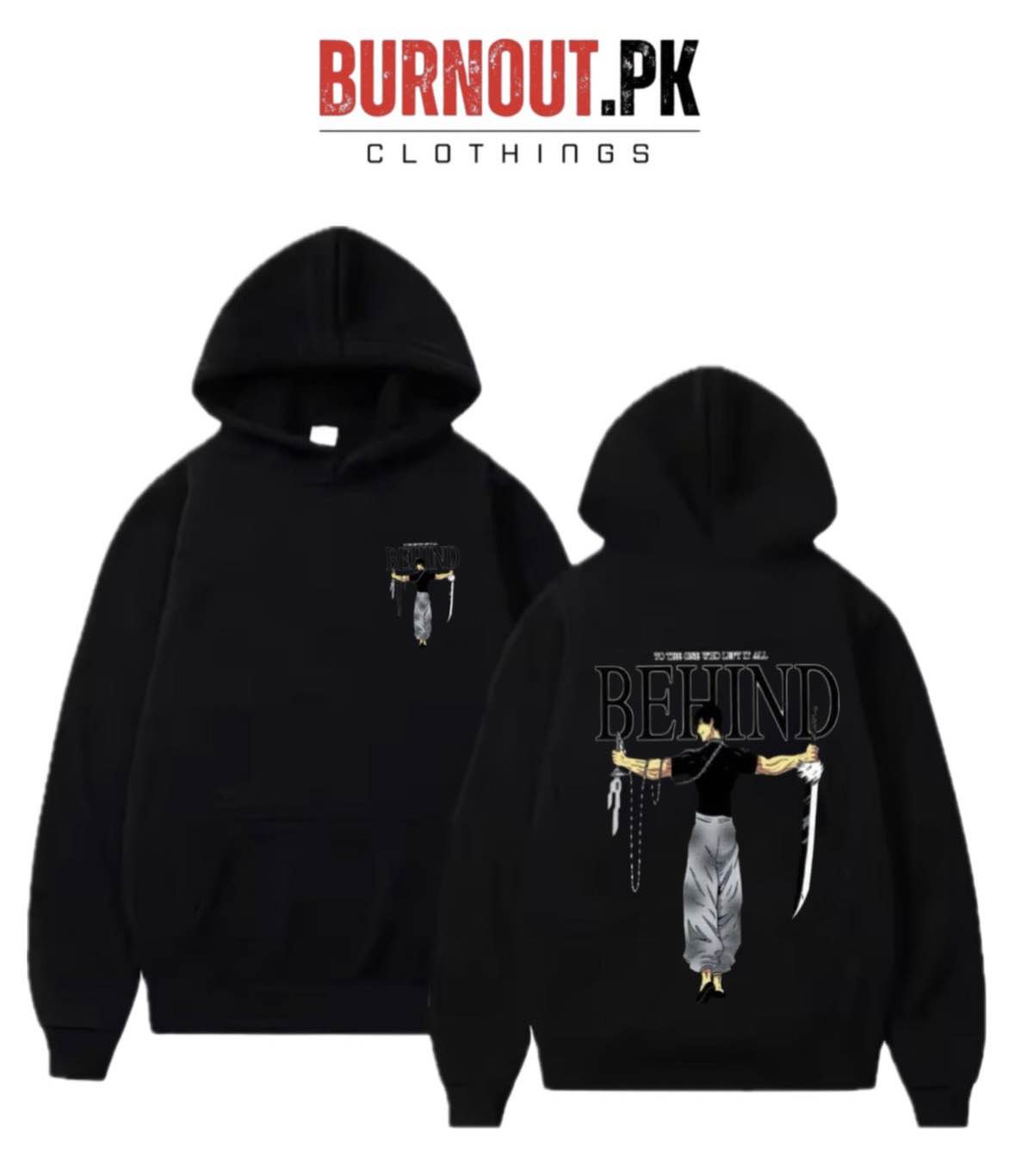 BURNOUT.PK NEW TRENDY WINTER COLLECTION PREMIUM QUALITY FRONT BACK BEHIND PRINTED HOODIES FOR MENS + WOMENS AND BOYS