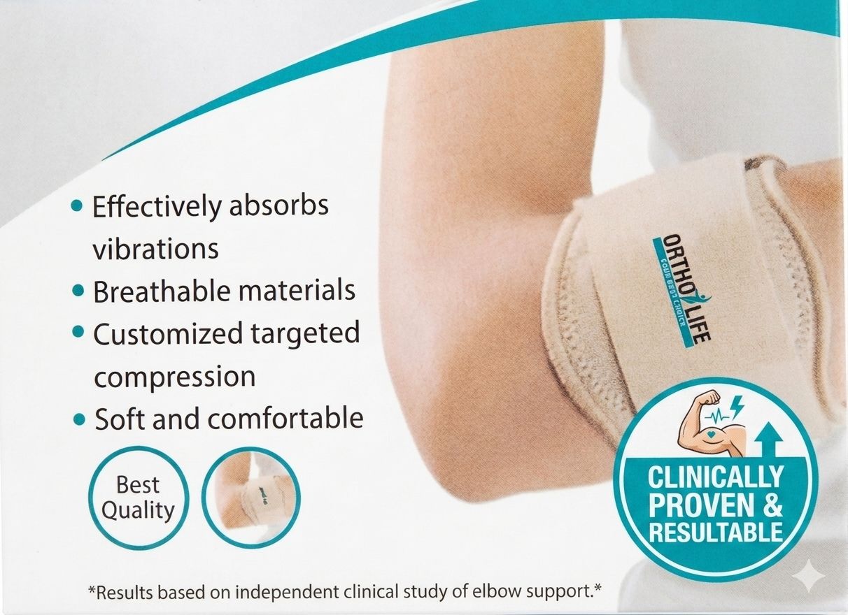 Ortho Life Tennis Elbow Support Band for Men & Women - Premium Breathable Elbow Brace with Targeted Compression Strap for Sports, Gym, & Daily Joint Protection