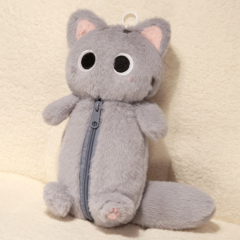 Siamese Cat Plush Pencil Case Stuffed Animal Large Capacity Stationery Bag Cute Design Cartoon Doll Cat Pencil Bag Learning