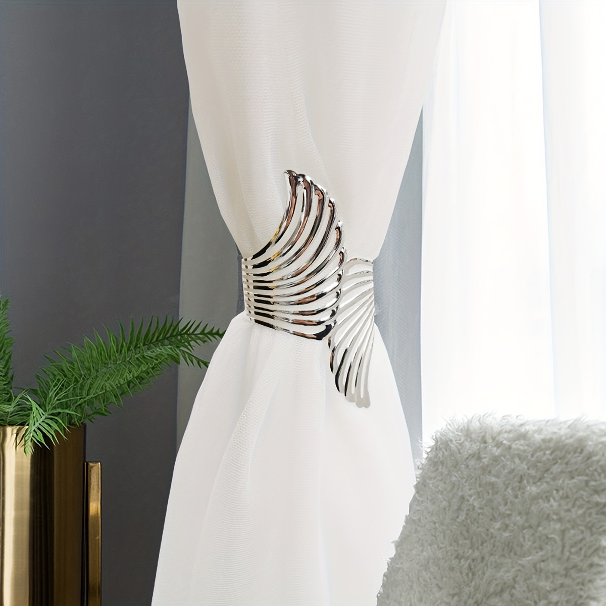 Angel Wings Curtain Tiebacks - No Drill Metal Clips for Sheer & Light Curtains, Modern Minimalist Window Holders