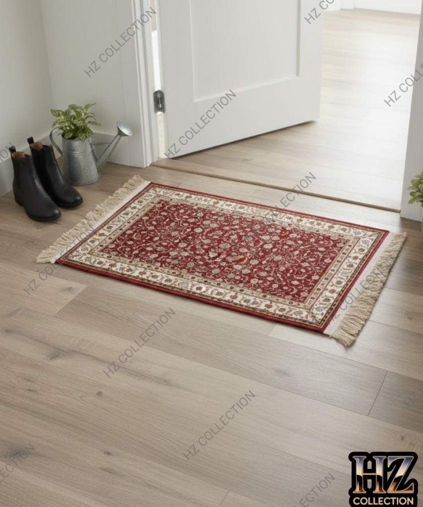 Elegant Floral/Geometric Poly-Cotton Rug - 1 Piece Traditional Design, Hand-Knotted Patterned Prayer Mat