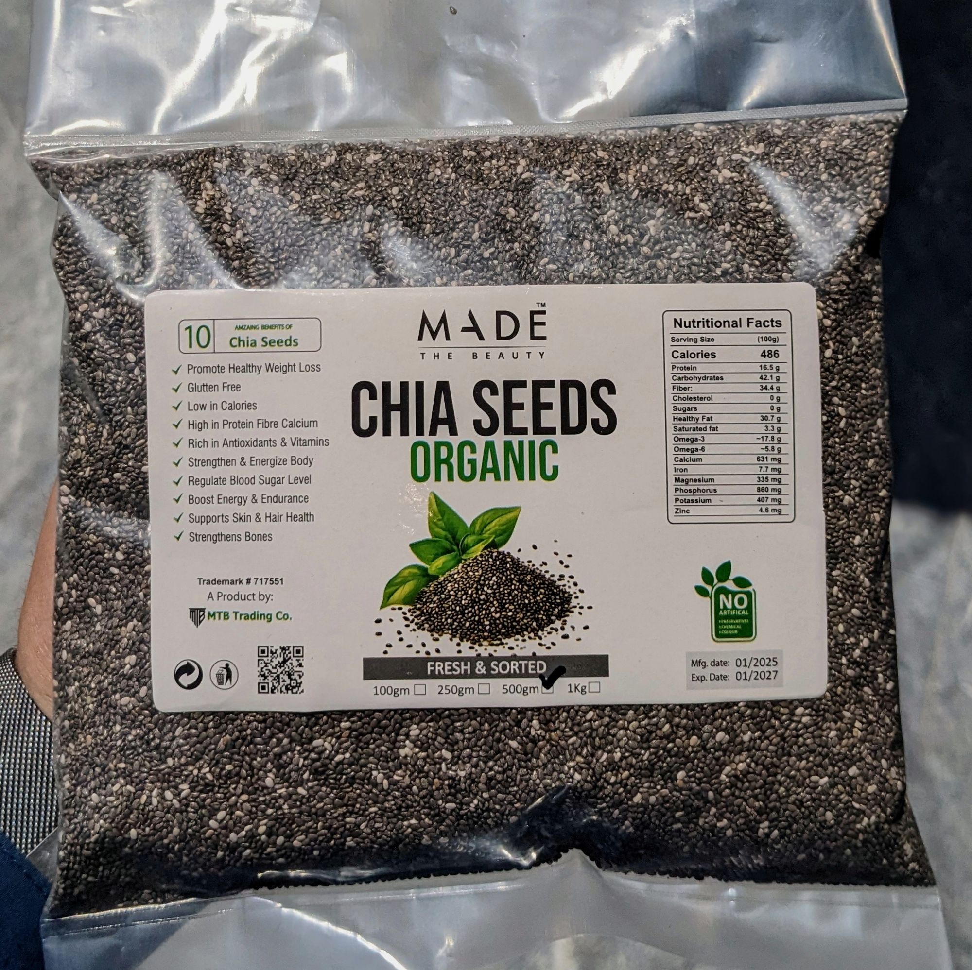 Chia Seeds 500grams organic - Export quality Chia Seeds 500g Super food  - Chia seeds For weight Loss