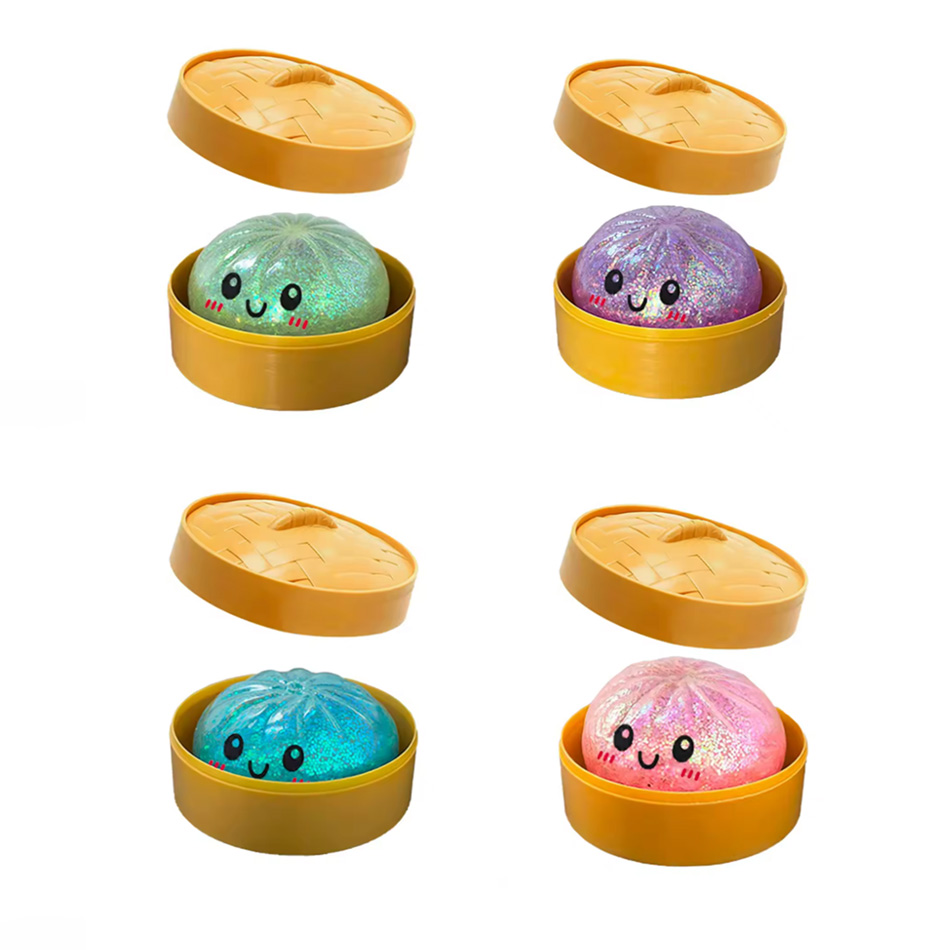 Viral Hidden Design 1-4Pcs Glitter Bead Dumpling Squishy, Blind Box with Box, Realistic Bun & Dumpling Squeeze Toy, Stress Relie