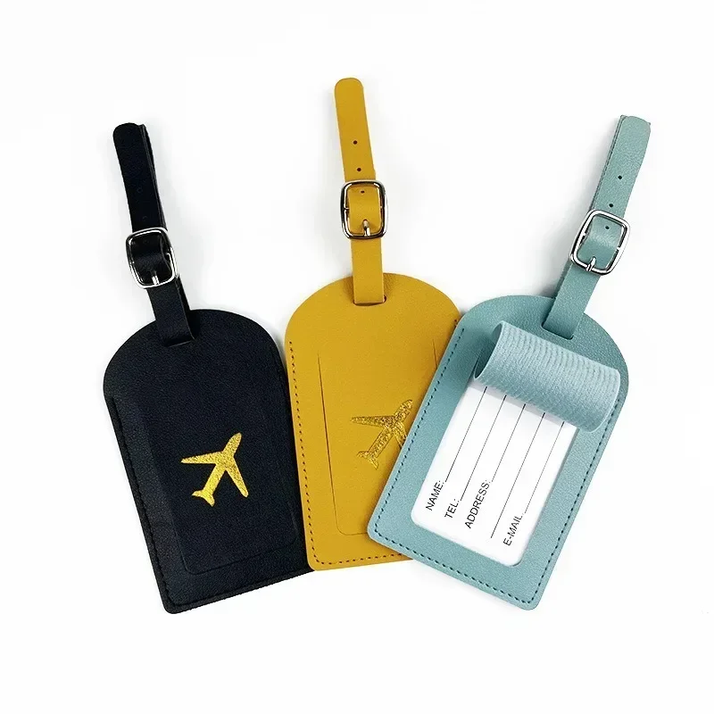Suitcase Address Label Luggage Boarding Case Stamped Leather Business Luggage Tag Label Name ID Address Clip Travel Accessories