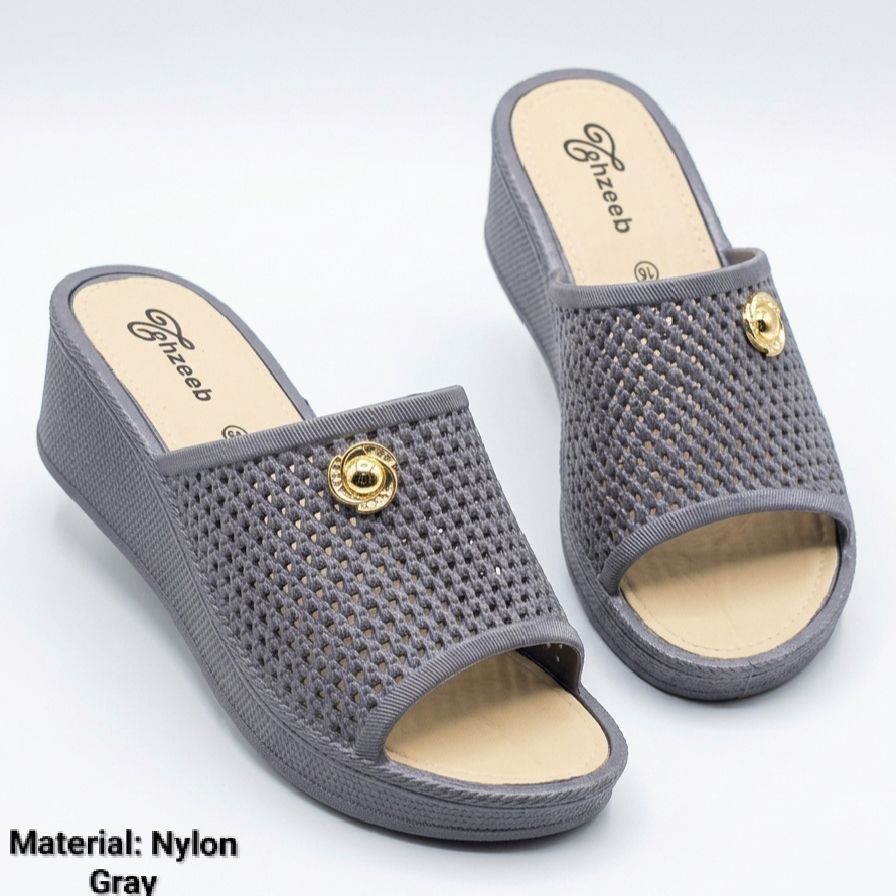 Premium Quality Womens Wedge Heel Slippers Comfortable Slip-On Sandals Stylish Ladies Chappal with Decorative Buckle Durable Nylon Material tahzeeb