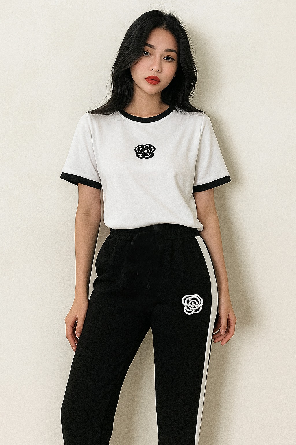 Women’s Black & White Casual Lounge Wear Set – Trendy T-Shirt and Pants for Summer –  Pakistan”