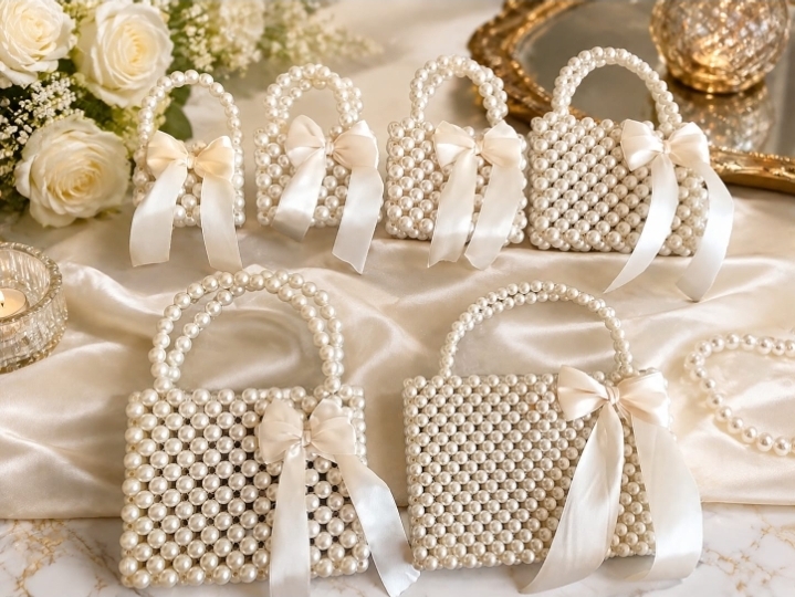 Elegant Mini Handmade Pearl Bag With Ribbon Bow – Versatile Design for Crossbody and Shoulder Carry - Wedding Clutch
