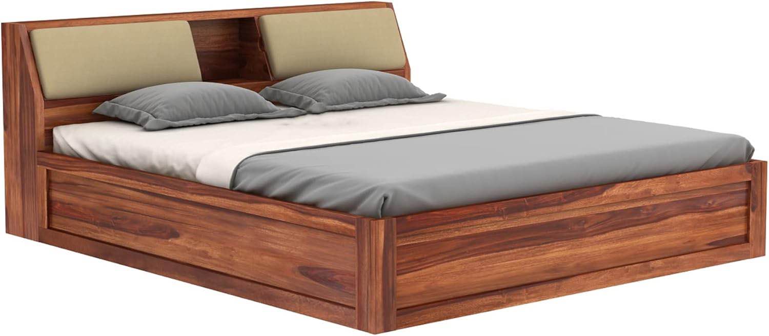 STRATA FURNITURE Sheesham Wood King Size Bed with Box Storage Wooden Double Bed Cot Bed Furniture for Bedroo...