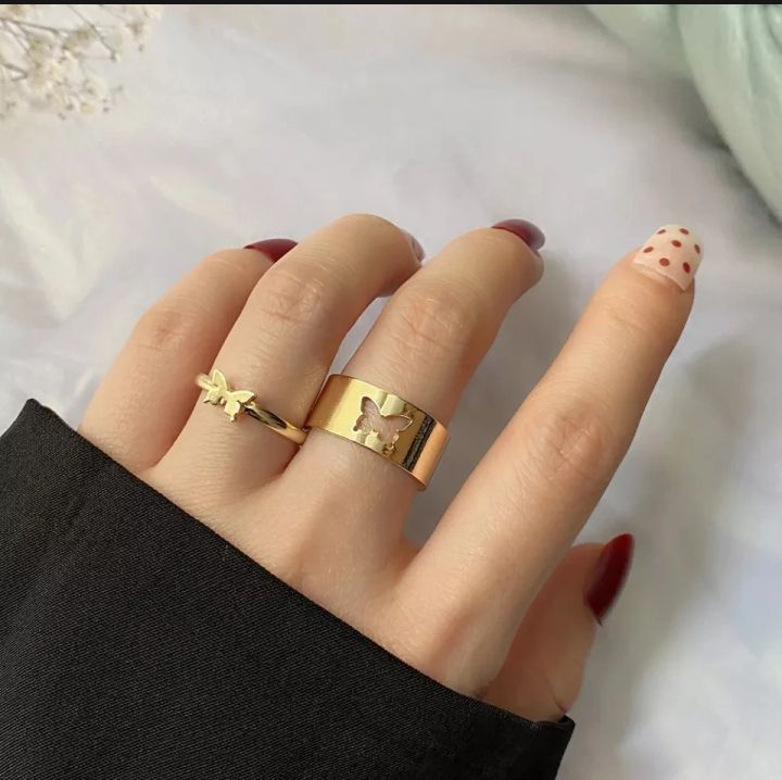 Fabulous Butterfly Rings For Girls/ Women Most Demanded . Trendy Butterfly Rings  For Couples. Lover Pack of 2 Open Adjustable Rings For Couples.Couples Rings.So Elegant