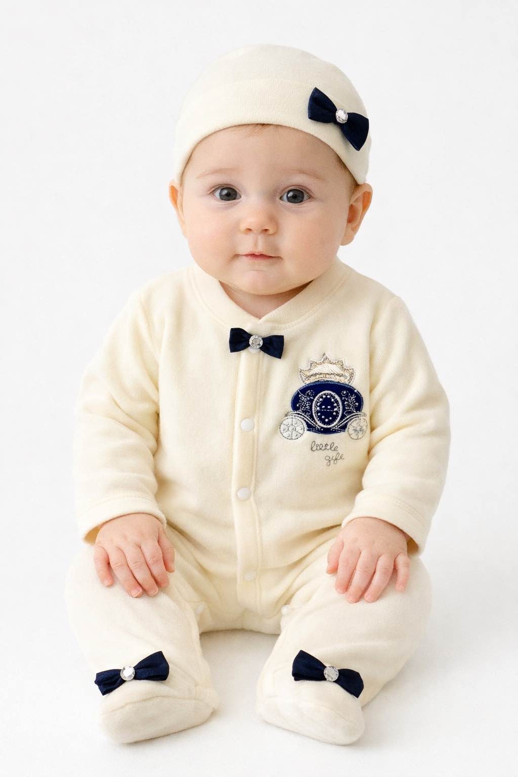Winter Turkish Romper Set 2 Piece Romper Cap For Baby Girl Or Boy Size 0-3 Months Fleece Velor Stuff