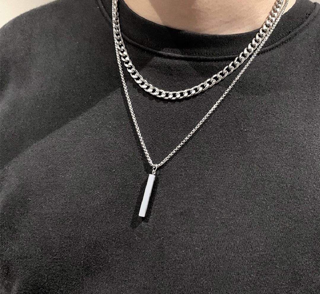 Men's 3D Vertical Nacklace Geometry Stainless steel Cuban Nacklace/ Chain  Temperman Neck chain Trendy Nacklace Gift For Men &Boys