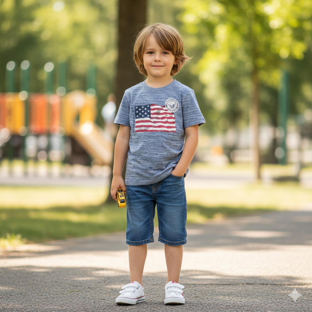 USPA Assn. Kids Cotton T-Shirt US Flag Print Injection Blue