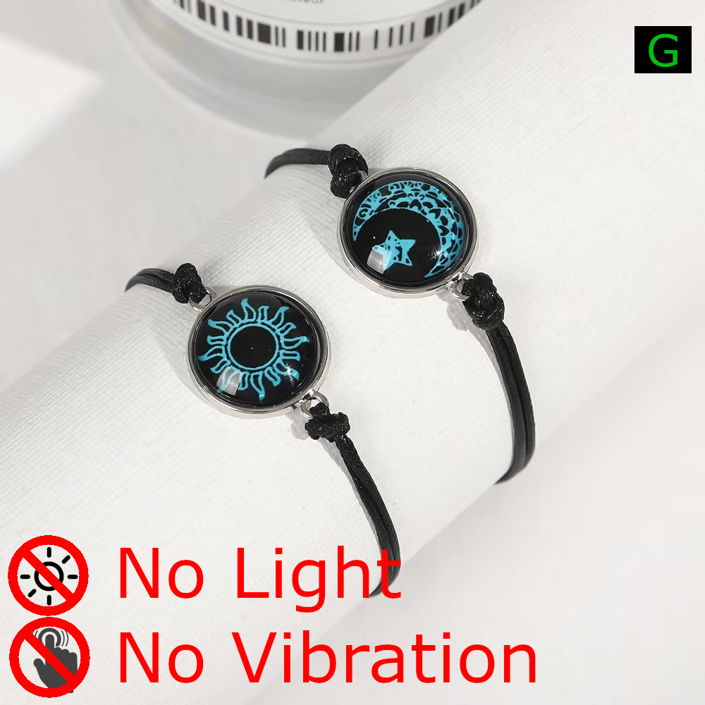 2 Pcs Glow-in-the-Dark Sun & Moon Couple Bracelet Set – Adjustable Unisex Luminous Wristbands for Couples & Friends