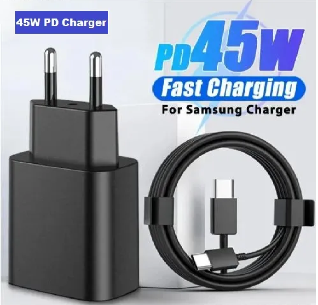 Original 45w PD 2.0 Super Fast Option Adapter With Type-C To Type-C Cable For All Androids Phones_Best For S20,S21,S22 Ultra ,A59, A32, S10, Note10,S8
