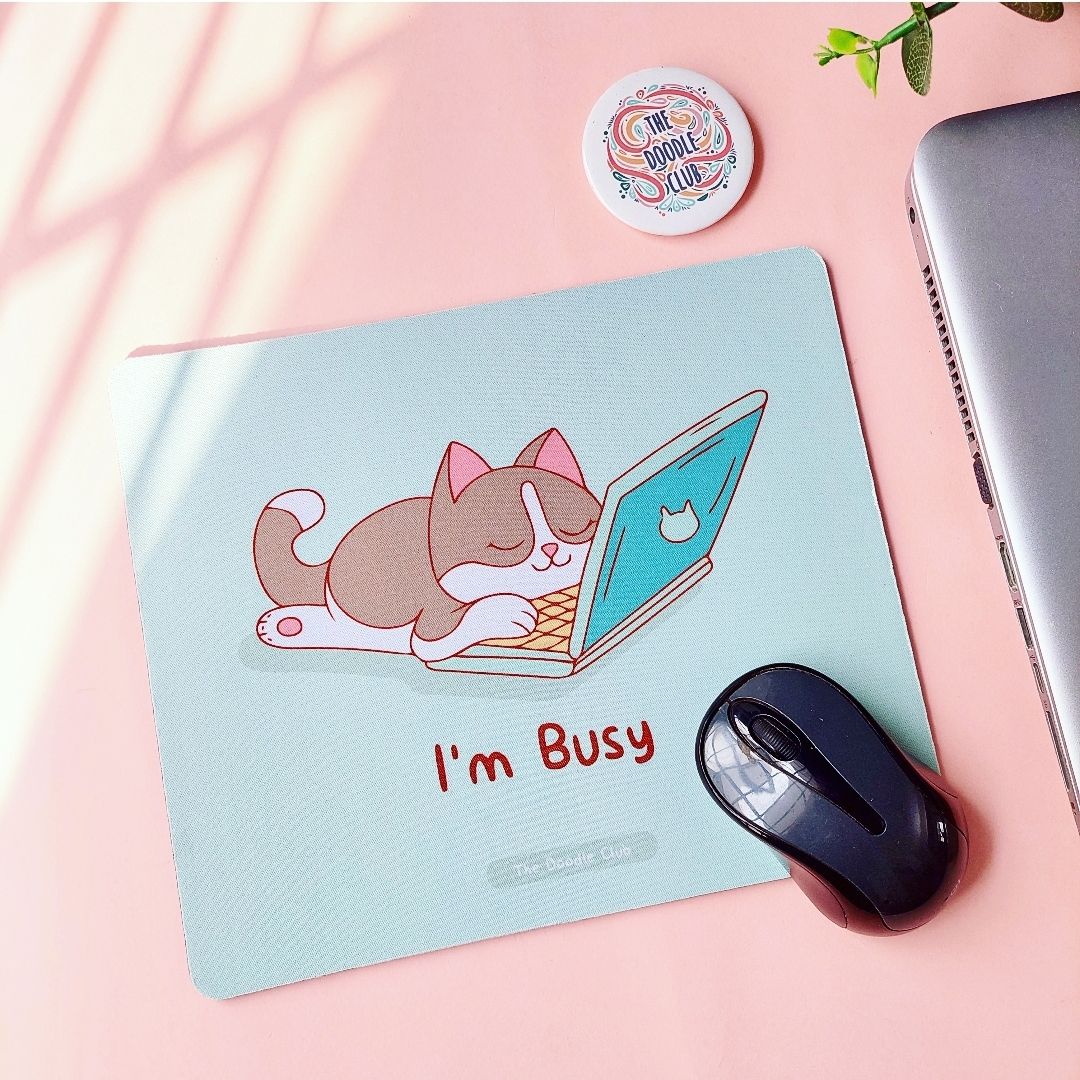 I'm Busy Cat Mousepad Light Green | Cute Cat Mouse pad | Computer Accessories | Rectangle Digital Printed Mousepads | Cute Mousepad for women | Girls Workspace | Desk Accessories | Mousepad High Quality