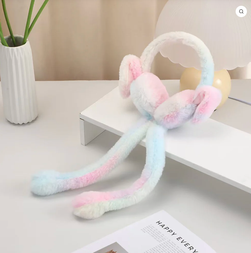 Kids Fluffy Bunny Ear Earmuffs  Cute Plush Long Tail Warm Ear Warmer for Girls & Women  Soft Faux Fur Winter Headband for Outdoor Wear, Birthday & Gift - Multicolor