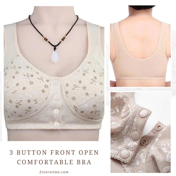 3 Button Front Opening Cotton Maternity Nursing Bra Breast Feeding Non Padded Cotton Material Wireless Front Closure Bra - Random Color