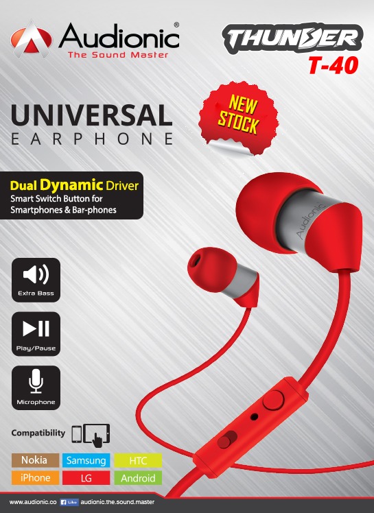 Thunder T40 universal earphone  handfree high quality