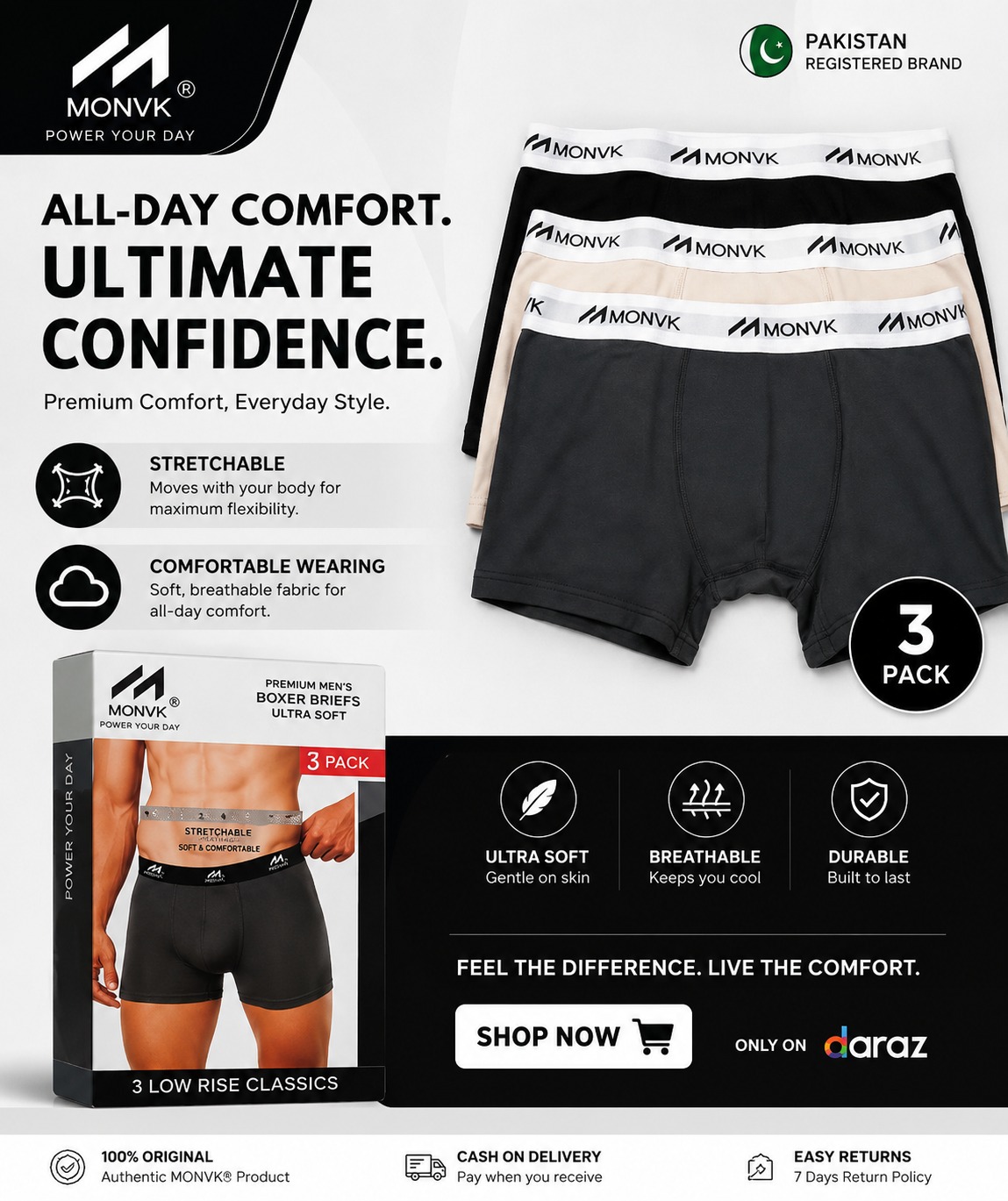 Underwear Boxer for Men with cotton lycra premium quality materials very comfortable wearing through out year (pack of 3)