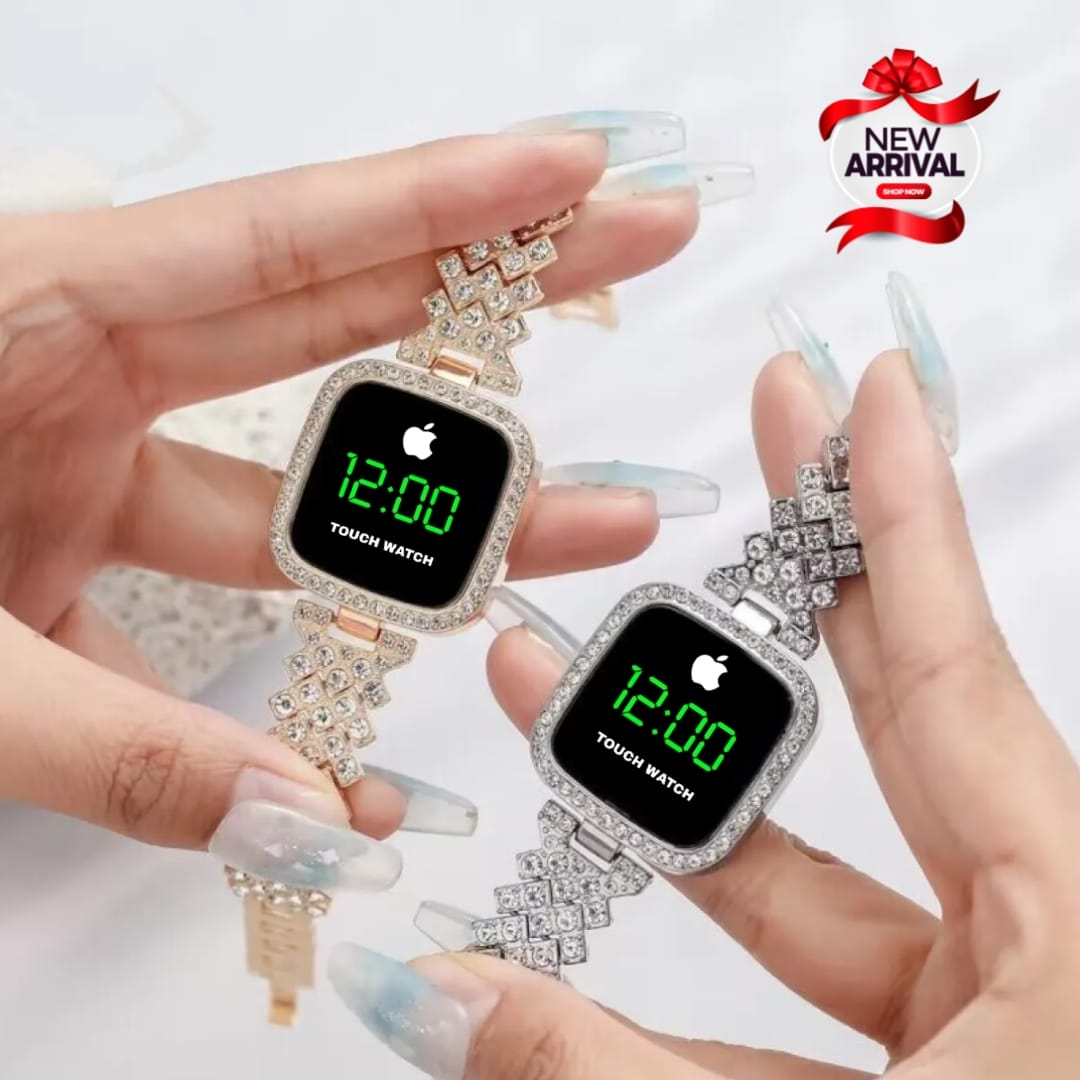 HOT DEAL NO 1 Full Diamond Touch Screen LED Watch Steel Chain with Diamonds Ladies Watches For Female Women Girl