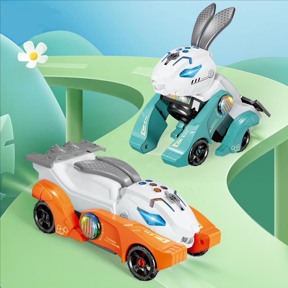 Electric Rabbit Car 2 In 1 Rabbit & Car Automatic Transformation Having Music And Light Rabbit Robot With Light Music Cool Deformation Toy Car