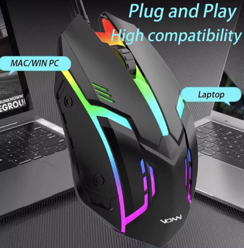 Gaming Mouse RGB with 1600dpi - Breathing LED USB Wired Optical Computer Mouse with  Braided Wire including Side Buttons - Mouse with FREE Mouse Pad for laptop, PC, Gaming & Office Use by FunBug