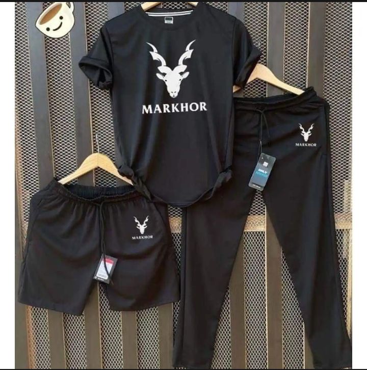 Pack Of 3 Markhor Printed Summer Tracksuit (Tshirt + Trouser + Short)