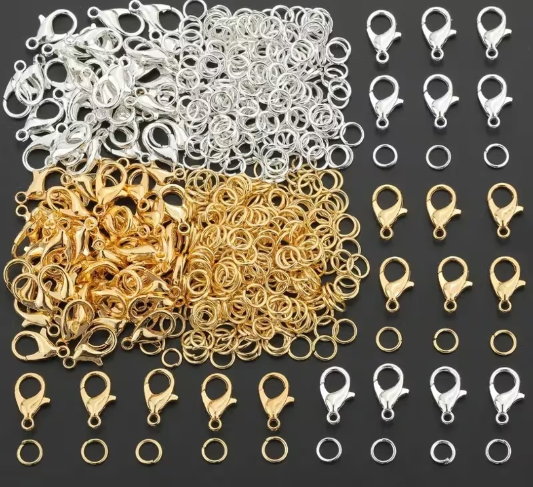 100pcs Stainless steel Silver/Gold Lobster Clasps+ Lobster Claw Clasps for Jewelry Making Supplies Necklace Bracelet Clasps and Fastener Hook(12mmx6mm)