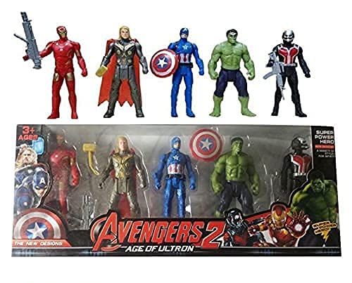 Super Hero Toy Set of 5 Characters Action Figure Play Set : Captain America, Hulkk, Spiderr Man, IronNN Mann and Thanoss