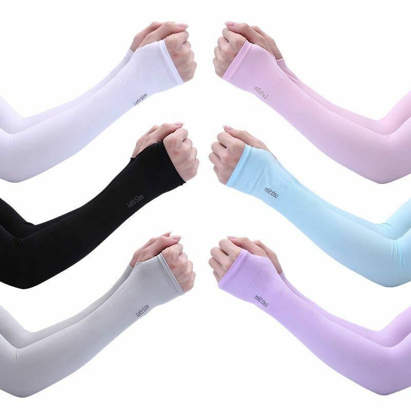 one Pairs Comfortable Arm Sleeves with Thumb Hole Protection Cooling Arm Sleeves in 3 Colours Compression Long for Women Men Summer Sun Tattoo Cover for Sports Workout Cycling Driving Grey, Grey, White,