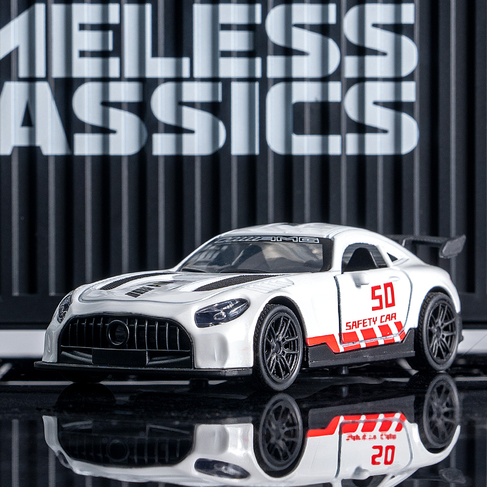 AMG Diecast Car Model, Alloy Sports Car Decor, White Collectible Vehicle with Openable Doors, Premium Ornament for Car Fans