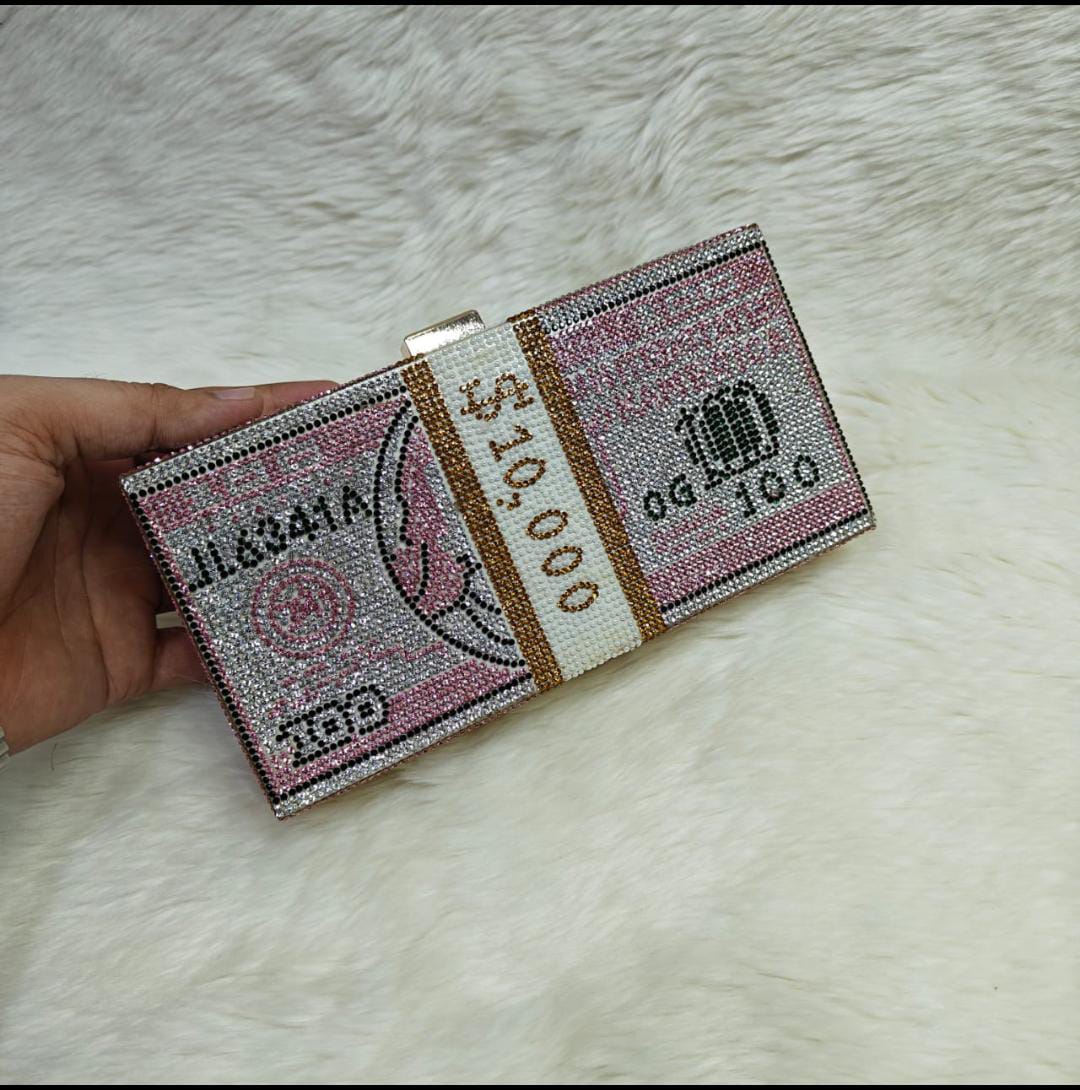 Dollar Clutch Purse For Women Rhinestone Evening Handbag Elegant Money Bag