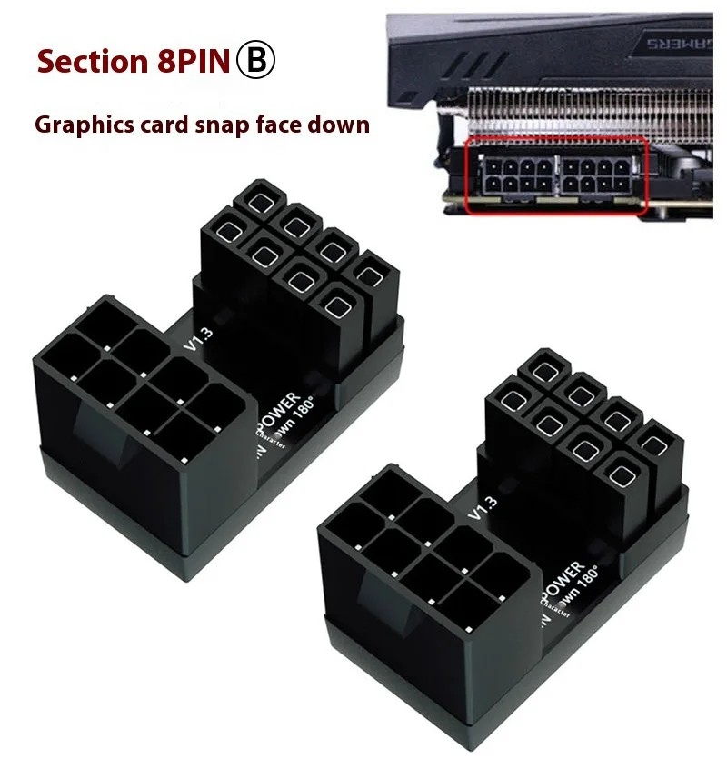 LDPCSJ 180° Rotating Elbow PCI-E Graphics Card Power Supply Adapter Connector GPU PSU Steering 6Pin 8Pin Wiring Artifact