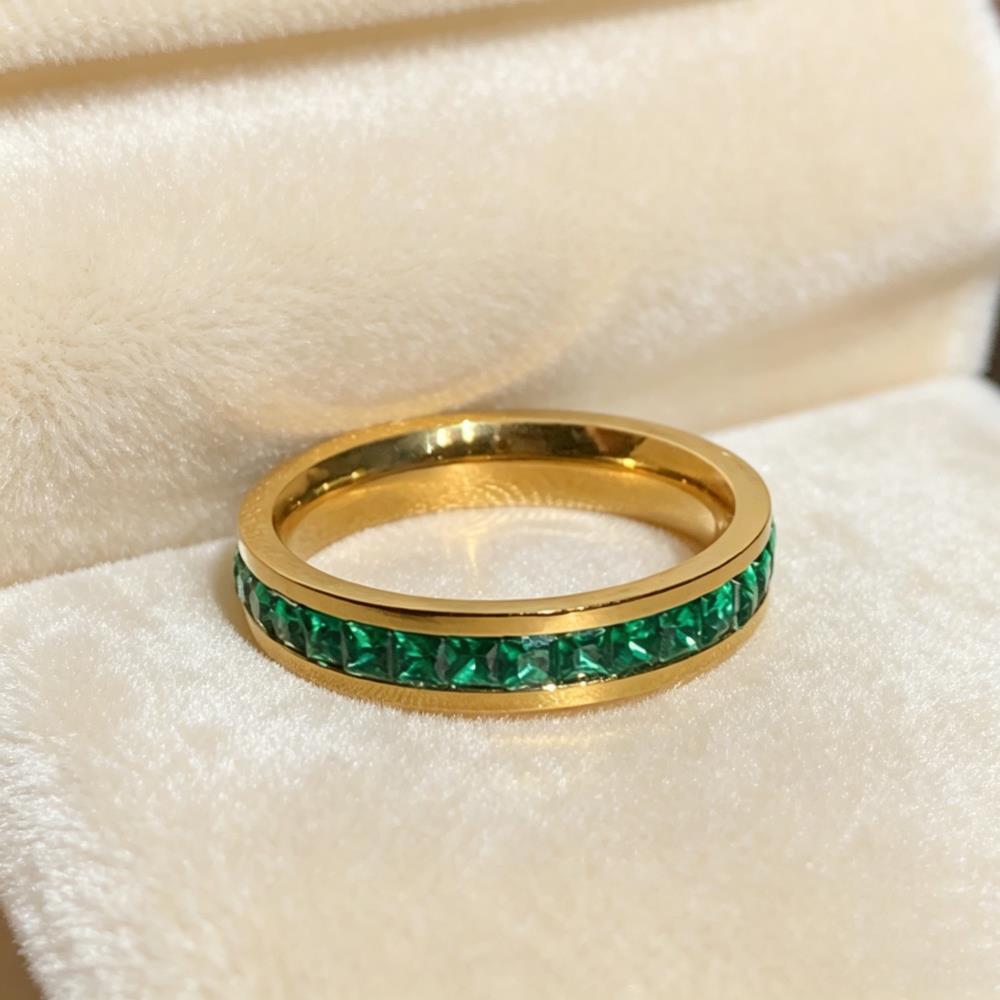Small Square Green Rhinestone Stainless Steel Rings For Women Female Gold Silver Color Engagement Wedding Bands Party Jewelry