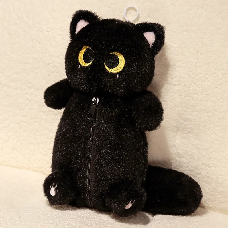 Siamese Cat Plush Pencil Case Stuffed Animal Large Capacity Stationery Bag Cute Design Cartoon Doll Cat Pencil Bag Learning