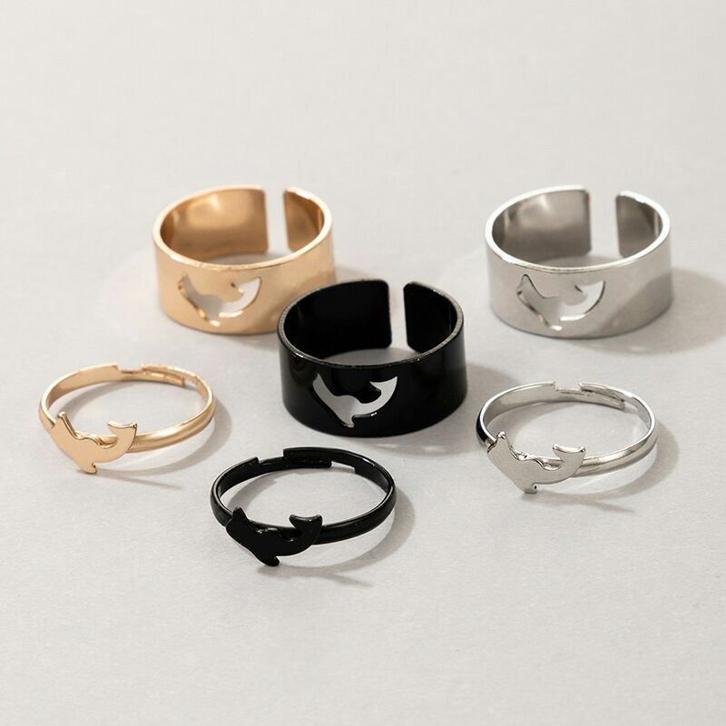 New Trendy Adjustable Dolphin Shaped Rings For Women Men Lover Couple Rings Set Friendship Engagement Wedding Opening Anel Jewelry