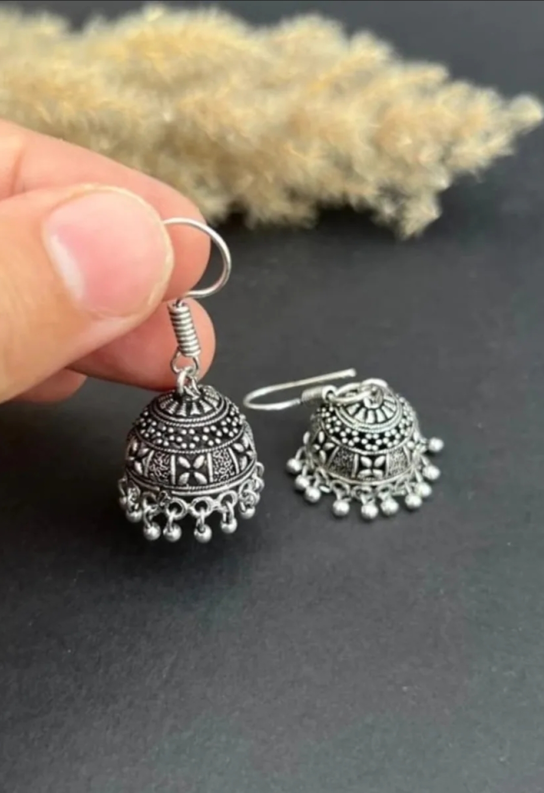 Egyptian Jhumka Earrings Oxidized Rounded Golden Antique And Silver Antique Jhumki Baliyan For Women And Girls Traditional Party And Wedding Jewelry