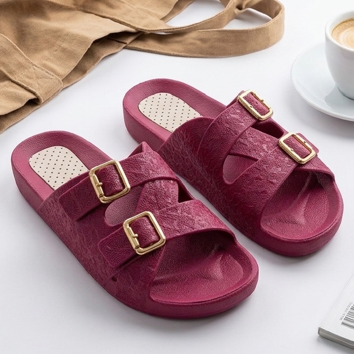 Women House Slippers Double-Monk Style Casual Flip Flops & slides in Rubber