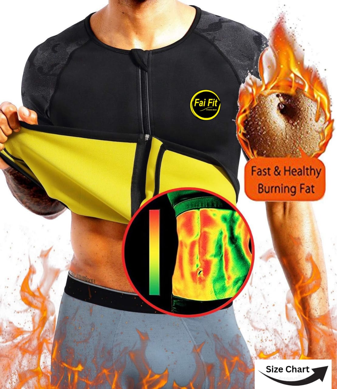 Neoprene Slimming Shirt for Men and Women | Zipper Waist Trainer Body Shaper Vest | Lycra Half Sleeve Compression Shirt | Sauna Sweat Vest | Thermal Workout Shirt | Tummy Control Slimming Shapewear | Fat Burning Weight Loss Shirt | Fitness Sweat Shirt/