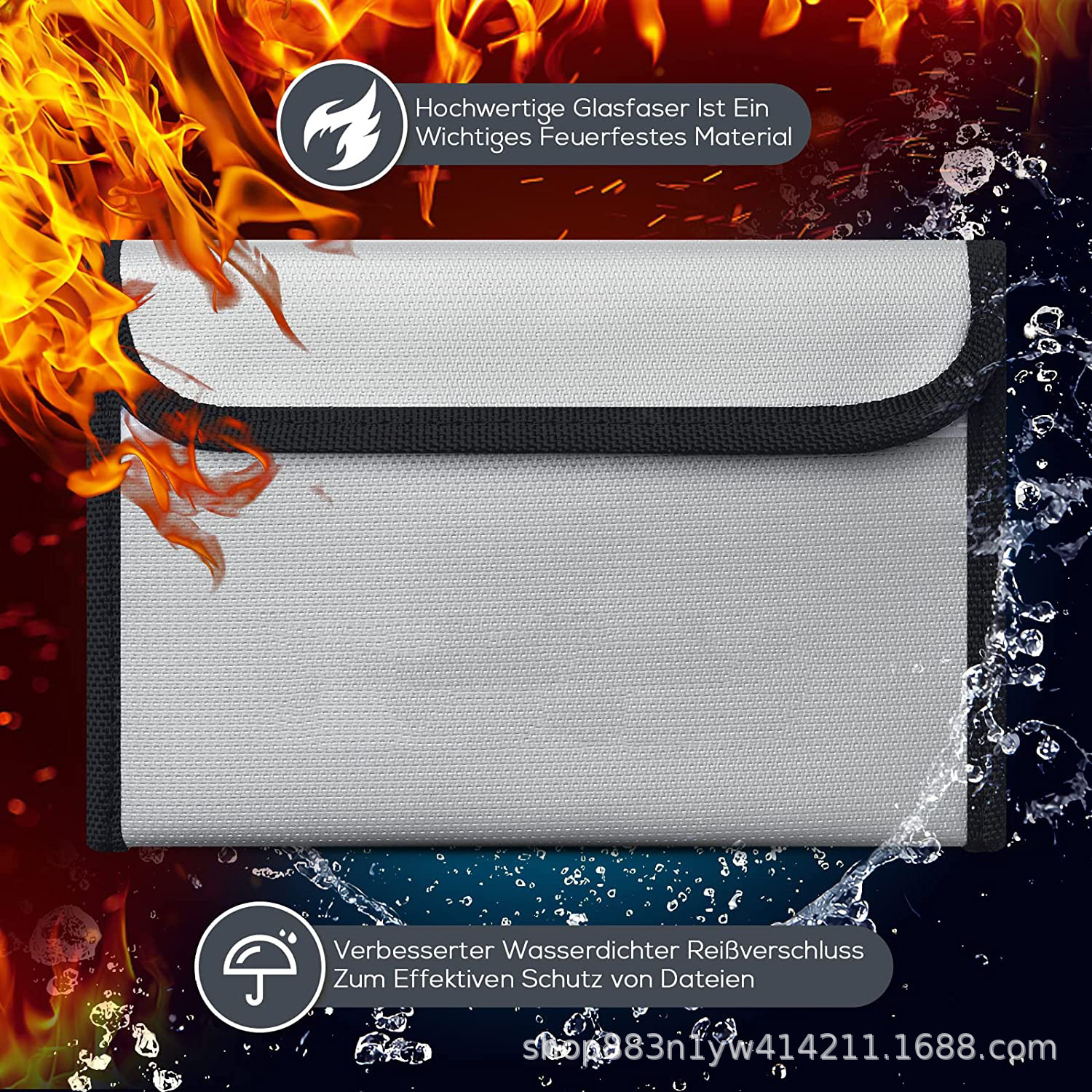Bisofice Fireproof Document Bag Zipper Closure Cash Safe Storage Waterproof Pouch with Sticky Strip for Certificates Money Cards