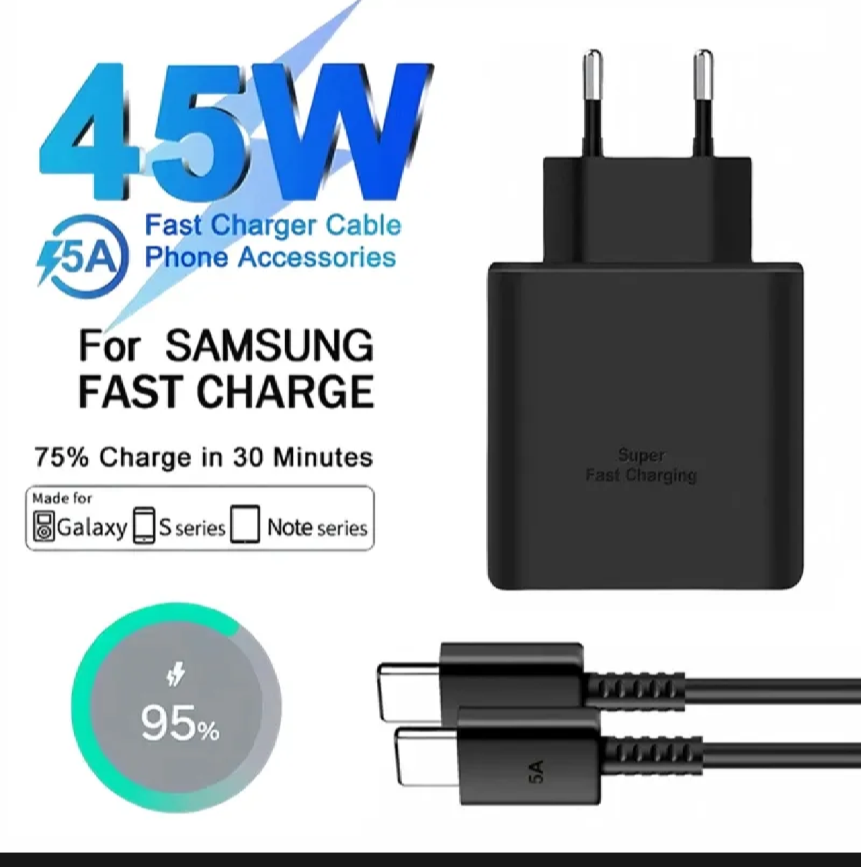 Samsung 45W Super Fast Charger 2.0 Type C PD Adapter For Galaxy S26 S25 S24 S23 Ultra Note 20 High Quality 45 Watt Charger Block