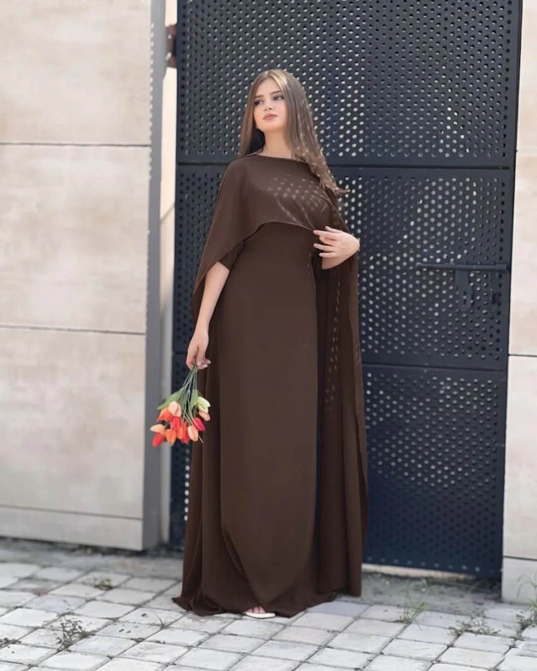 Eid collection/Two Tone Cap Shawl With Long Fitting Body Maxi And Dori Chiffon 2Pcs for girls/women wear