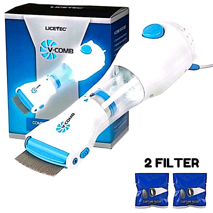 V Comb, Anti Lice Electric Comb, Head Lice Machine with Filters, Lice Removal Machine, Anti Lice Machine with Steel Comb, Rechargeable Anti Lice Comb with 4 Filters, Lice Egg Removal Machine V Comb Electronic Head Lice Removal Machine Anti Lice Machine