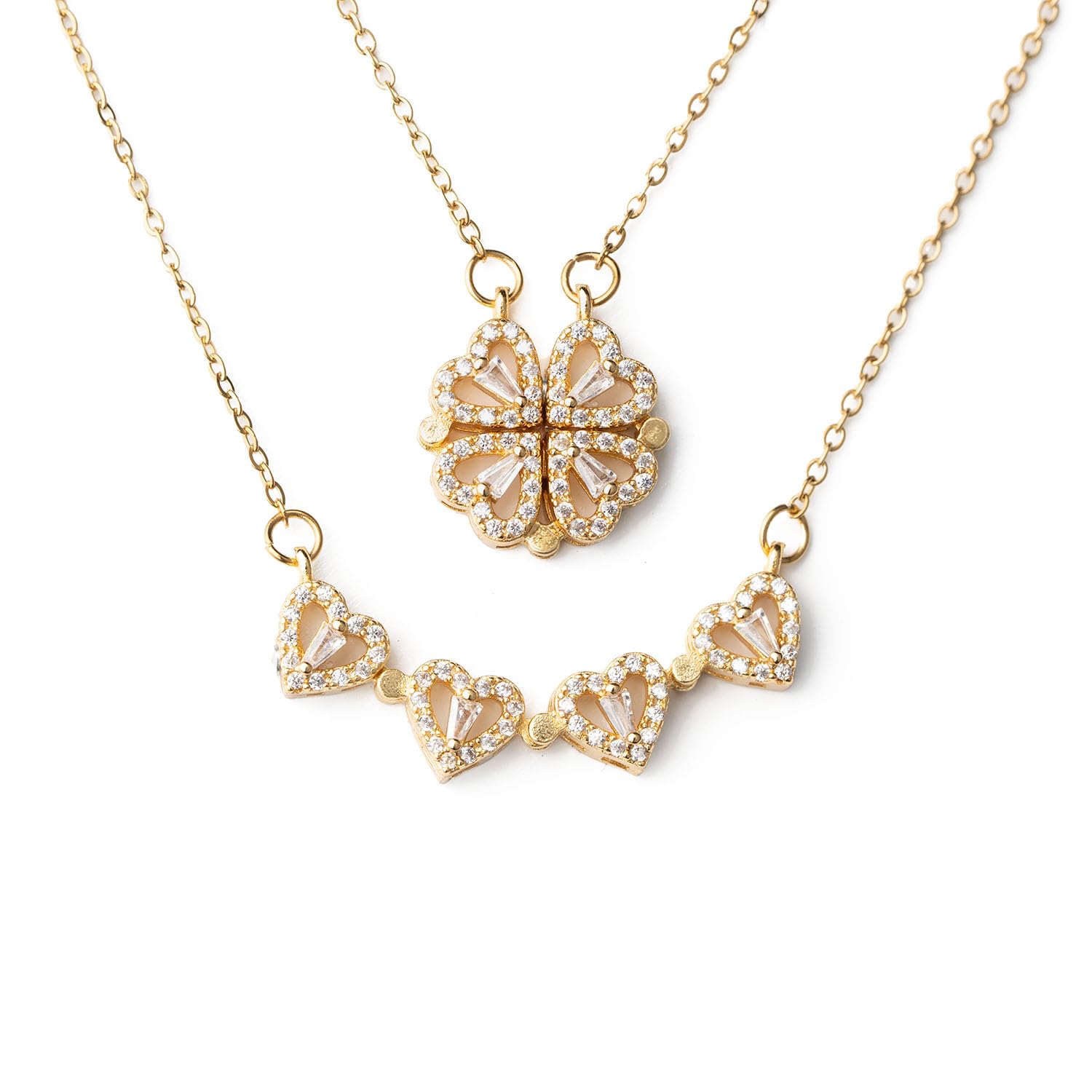 Magnetic Clover Heart Necklace for Women & Girls | 2 in 1 Pendant Necklace | Golden, Silver | Waterproof, Anti-Tarnish, Hypoallergenic Jewelry with Gift Box