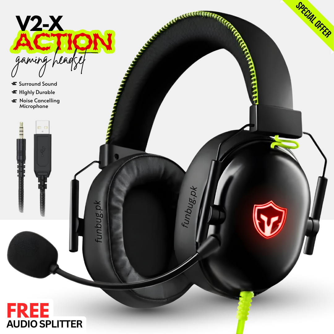 【High-Quality】 Gaming Headset with Noise-Canceling Mic - Gaming Headphones with Breathable Foam Earpads, Stereo Sound Bass & RGB Lighting - Compatible with Pubg Mobile, PC, Laptop, Computer, Xbox, PS4, PS5, Nintendo Switch - By FunBug